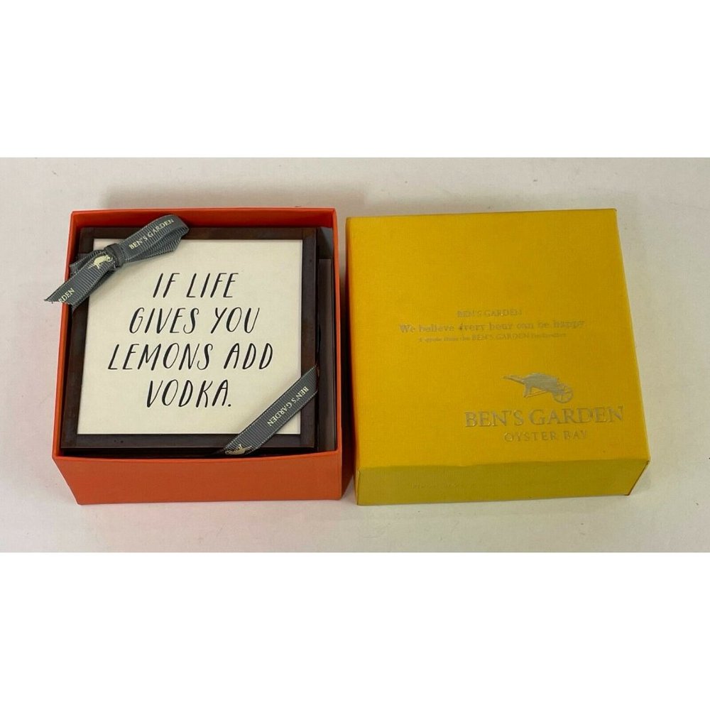 Ben’s Garden Oyster Bay Copper Coasters Set of 4 "If Life Gives You Lemons" NIB